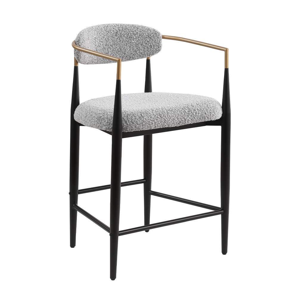 Modern Gray Boucle Counter Height Bar Stool for Kitchen Island, Metal Frame Dining Room Chair Barstools Set of 4