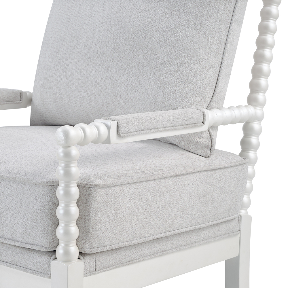 Mid Century White Spindle Accent Chair Upholstered Armchair with Thick Cushion and Wood Frame