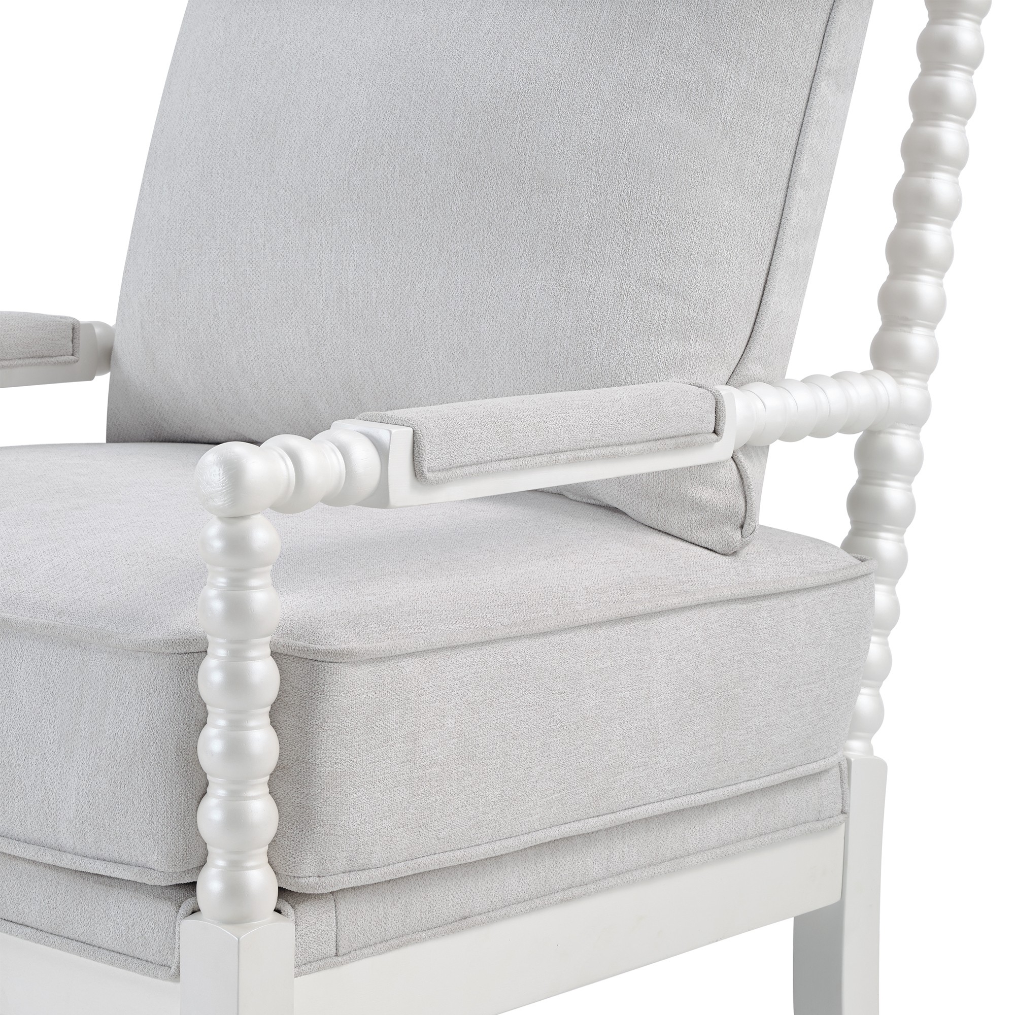 2-Piece Mid Century White Spindle Accent Chair Upholstered Armchair with Thick Cushion and Wood Frame