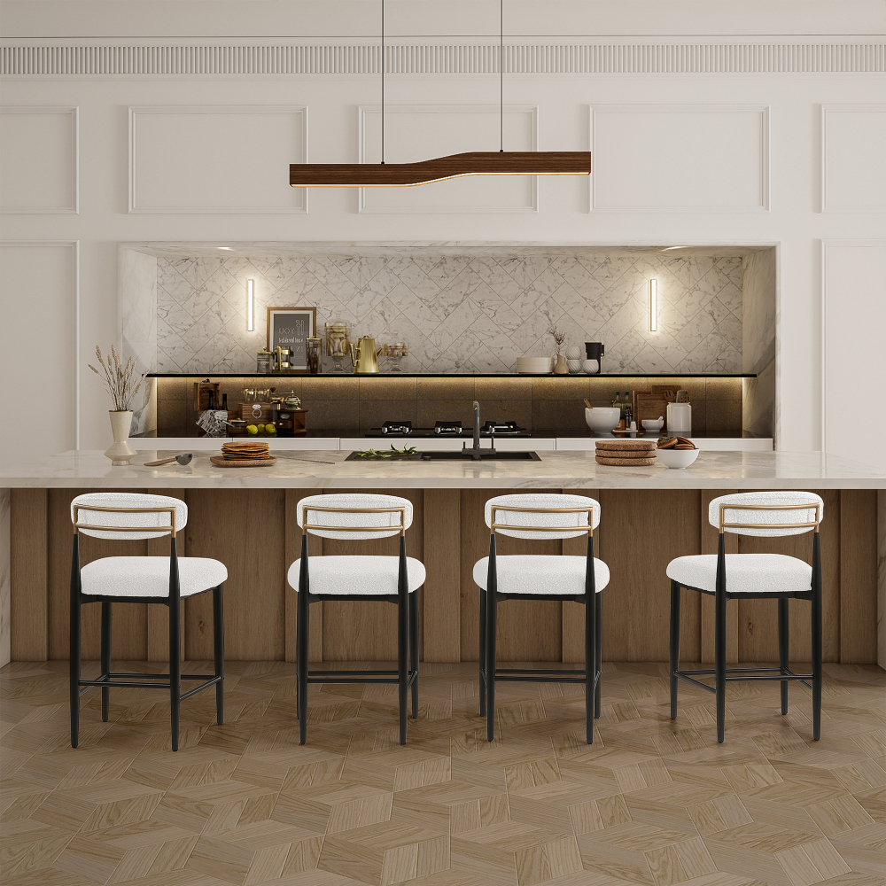 26 in. White Boucle Counter Height Bar Stool Set of 4, Dining Room Armless Chair Barstools for Kitchen Island