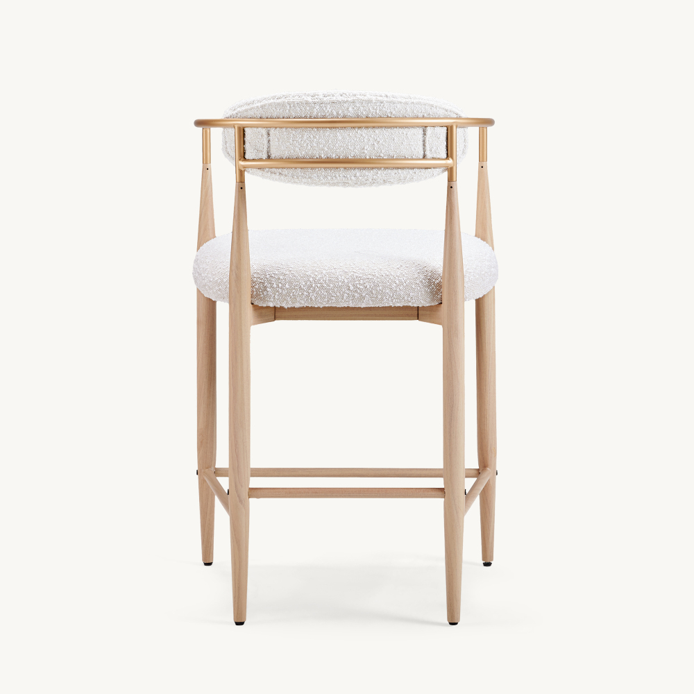 Boucle White Counter Height Bar Stool for Kitchen Island, Dining Room Metal Arm Chair Pub Barstools Set of 4