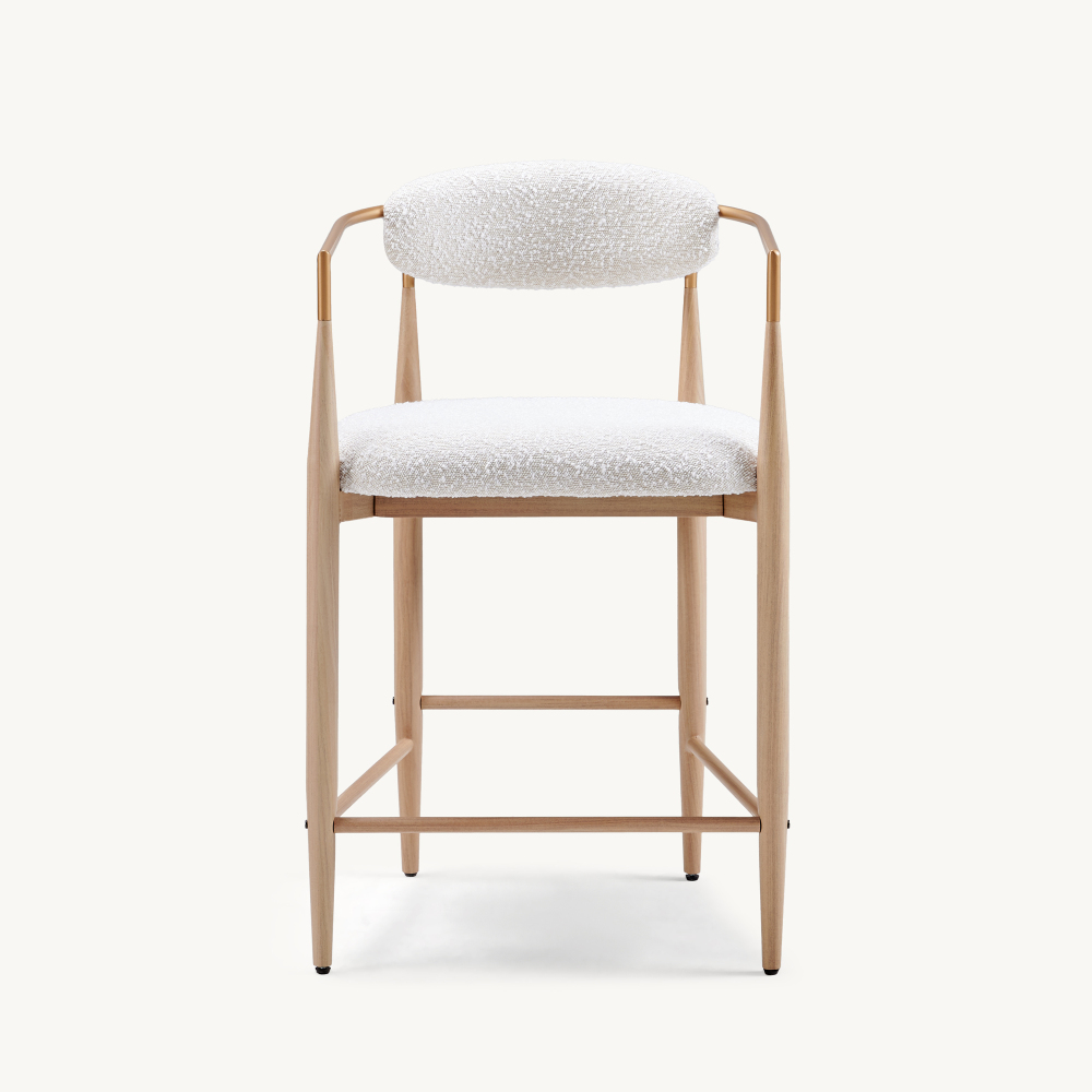 Boucle White Counter Height Bar Stool for Kitchen Island, Dining Room Metal Arm Chair Pub Barstools Set of 2