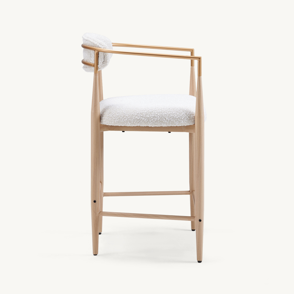 Boucle White Counter Height Bar Stool for Kitchen Island, Dining Room Metal Arm Chair Pub Barstools Set of 2