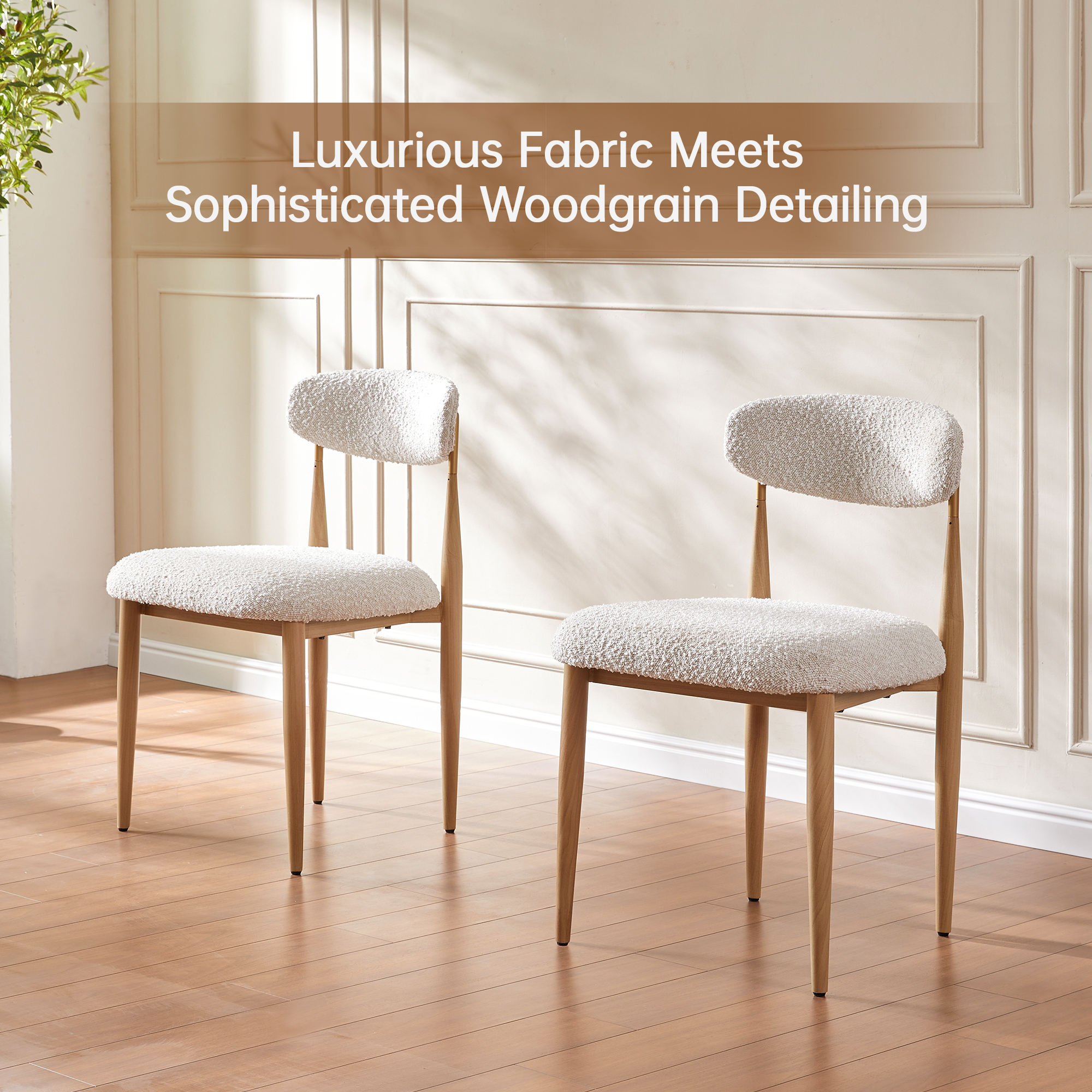 Modern 3-Piece Faux Marble Dining Table Top with Boucle Chairs in White Dining Room Set for Kitchen