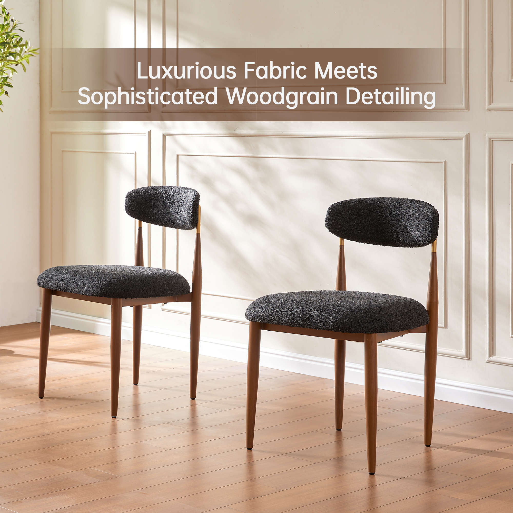 Modern 3-Piece Faux Marble Dining Table Top with Boucle Chairs in Black Dining Room Set for Kitchen