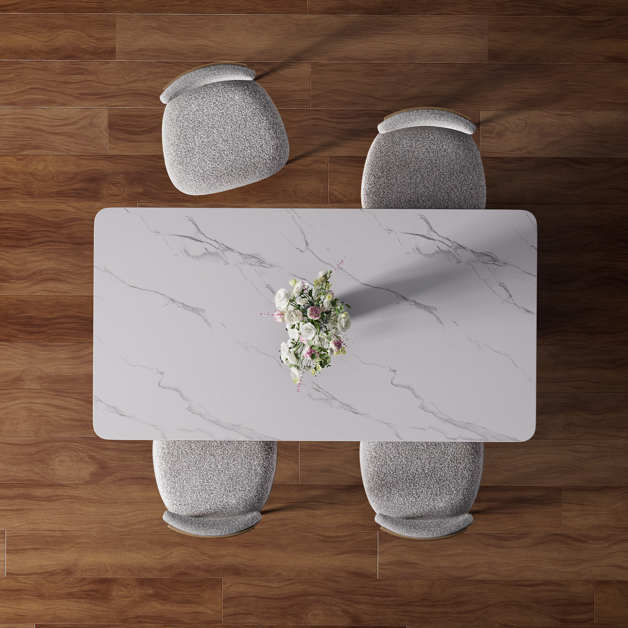 Modern 5-Piece Faux Marble Dining Table Top with Boucle Armless Chairs in Gray Dining Room Set for Kitchen