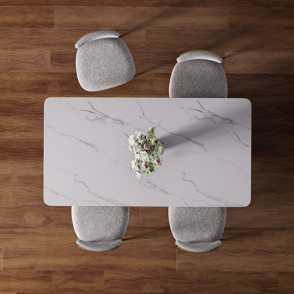 Modern 5-Piece Faux Marble Dining Table Top with Boucle Armless Chairs in Gray Dining Room Set for Kitchen