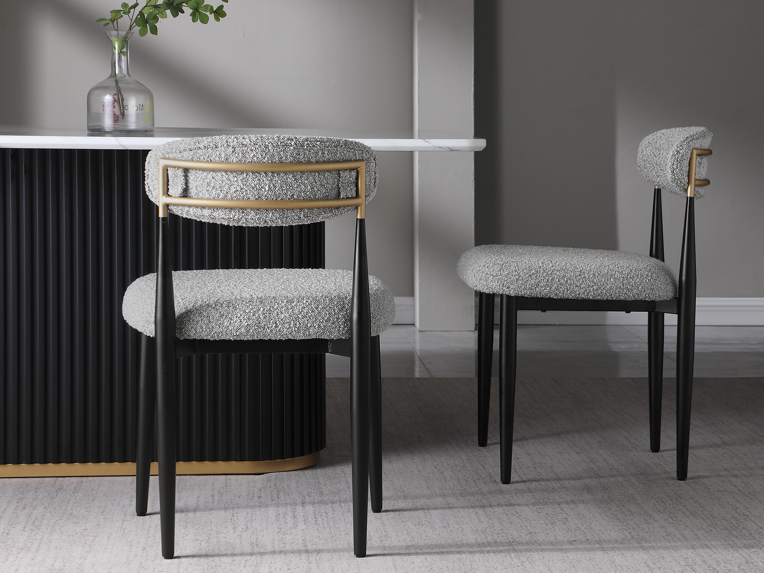 Modern 5-Piece Faux Marble Dining Table Top with Boucle Armless Chairs in Gray Dining Room Set for Kitchen