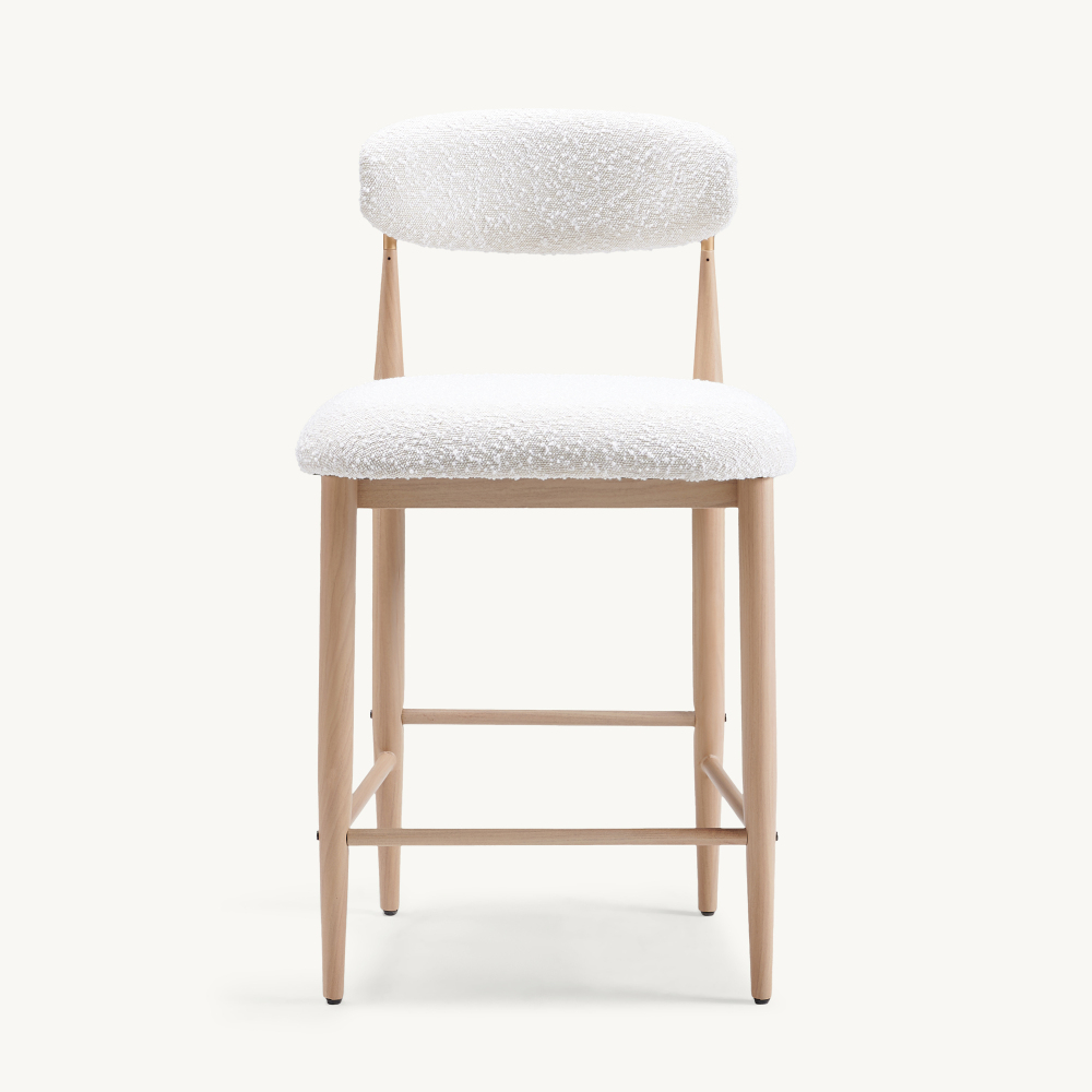 Boucle Counter Height Bar Stool for Kitchen Island, Dining Room Metal Armless Chair Upholstered Barstools Set of 4