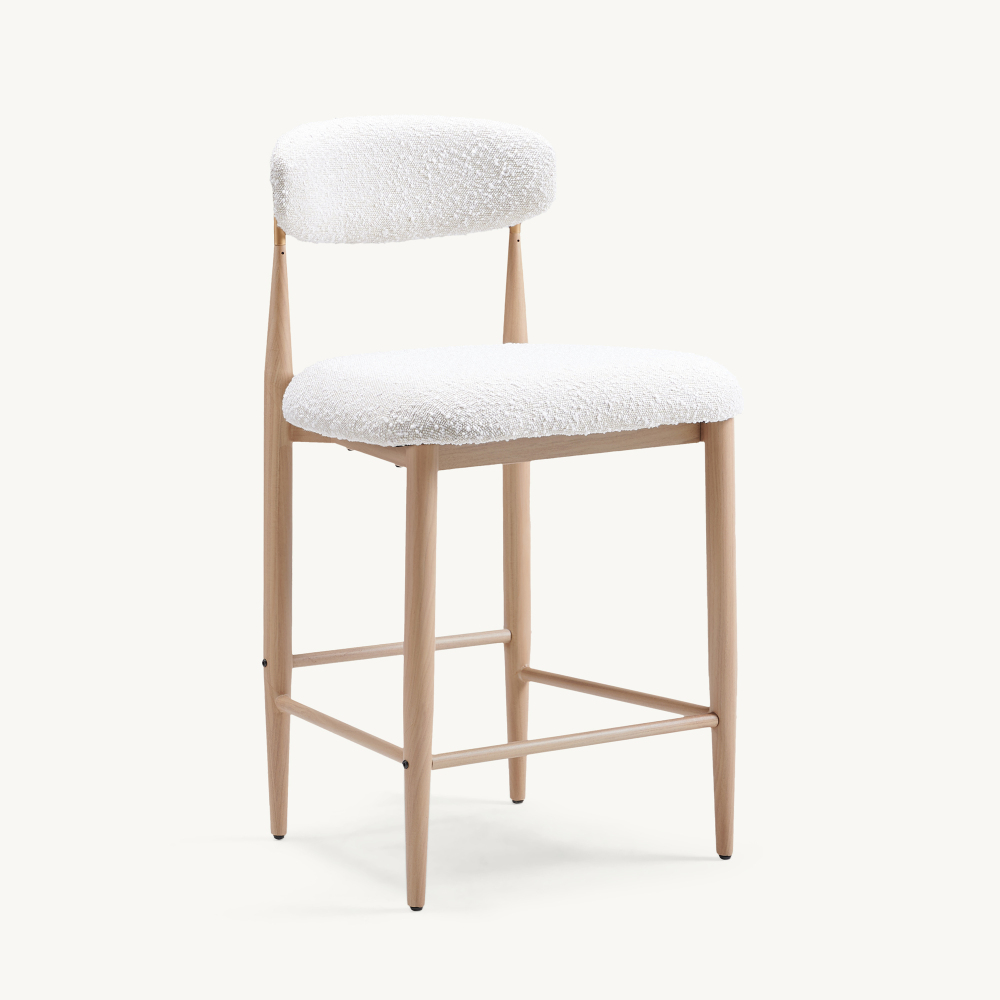 Boucle Counter Height Bar Stool for Kitchen Island, Dining Room Metal Armless Chair Upholstered Barstools Set of 4