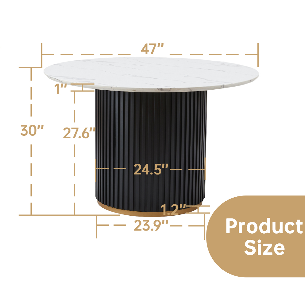 Modern 5-Piece Faux Marble Dining Table Top with Boucle Chairs in Black Dining Room Set for Kitchen Seats of 4