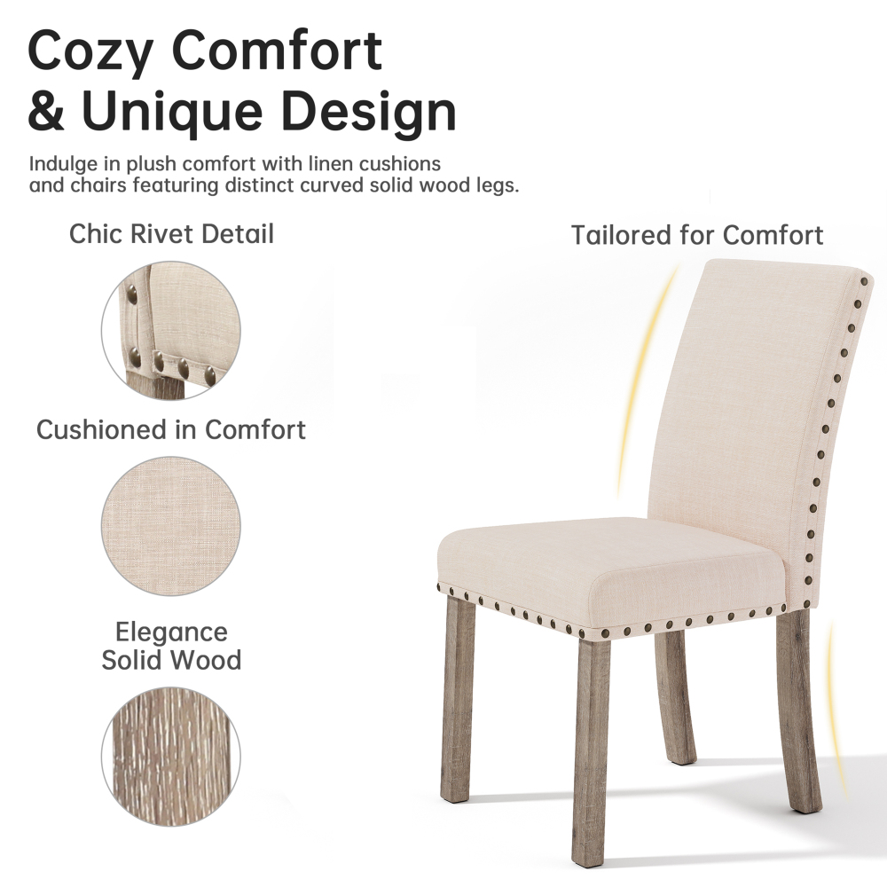 Morden Fort Dining Table Set for 6, 6 Piece Farmhouse Dining Set-- Wooden Table& 4 Upholstered Chairs& Bench