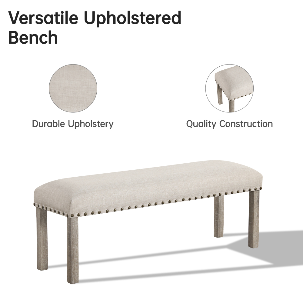 Morden Fort Dining Table Set for 6, 6 Piece Farmhouse Dining Set-- Wooden Table& 4 Upholstered Chairs& Bench