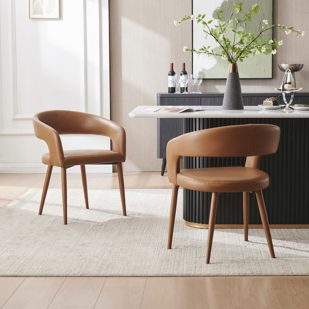 Modern PU Leather Dining Chair set of 2 - Ergonomic Barrel Design for Kitchen, Office & More