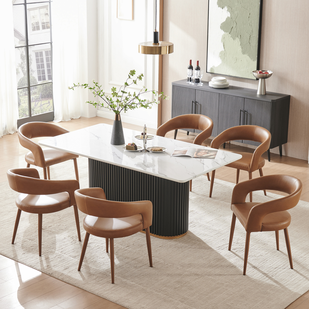 Modern PU Leather Dining Chair set of 2 - Ergonomic Barrel Design for Kitchen, Office & More