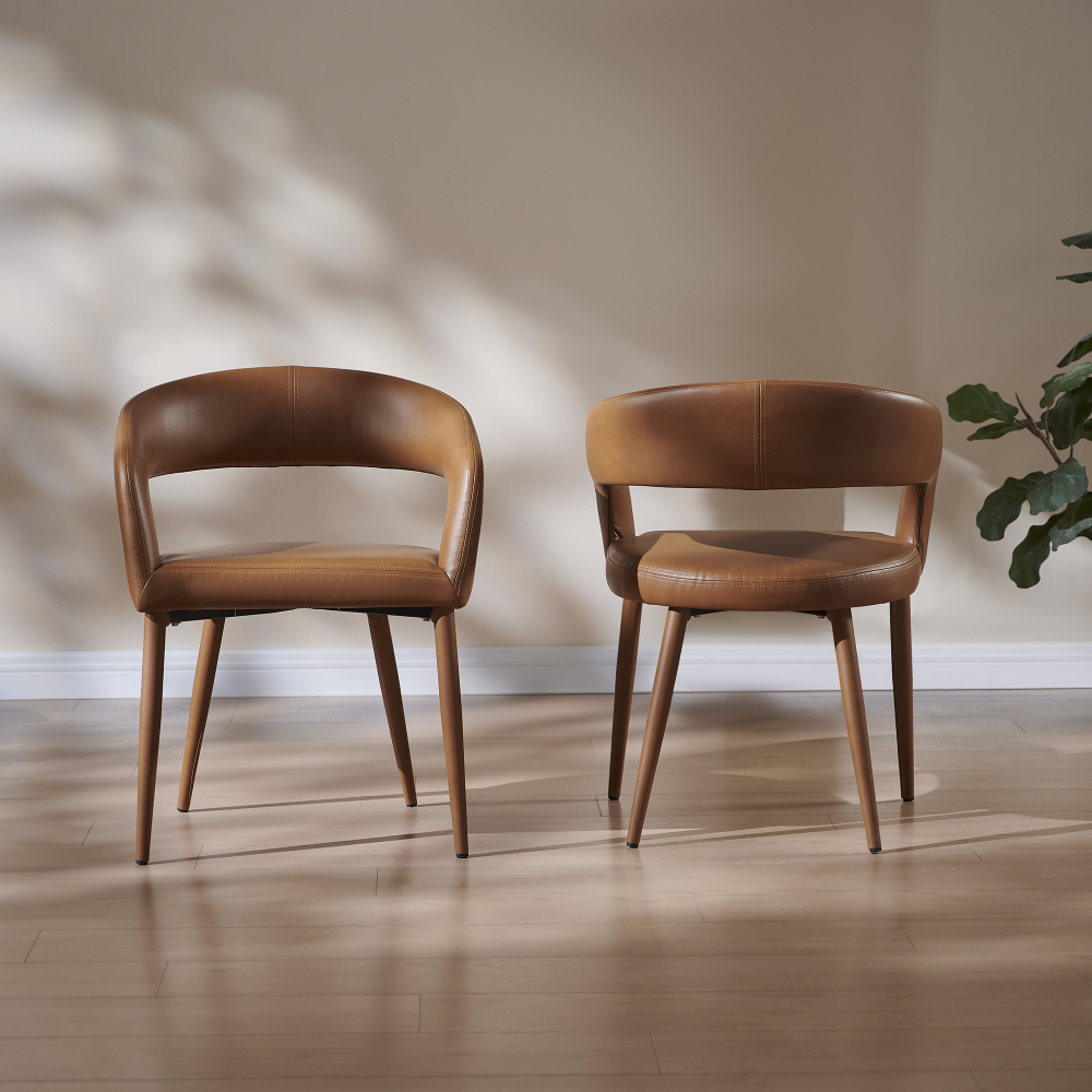 Modern PU Leather Dining Chair set of 2 - Ergonomic Barrel Design for Kitchen, Office & More