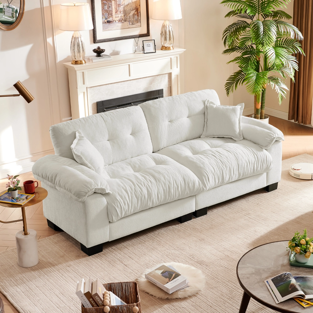 91.5" Modern Cloud Couch Sofa, Comfy Chenille Couches for Living Room ...