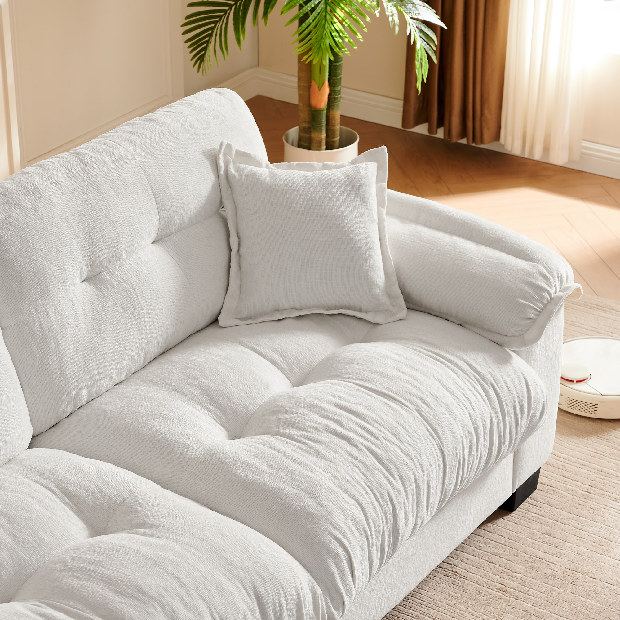 91.5" Modern Cloud Couch Sofa, Comfy Chenille Couches for Living Room,Oversized Loveseat Sofa with Wide Armrests Removable Cushion (White)