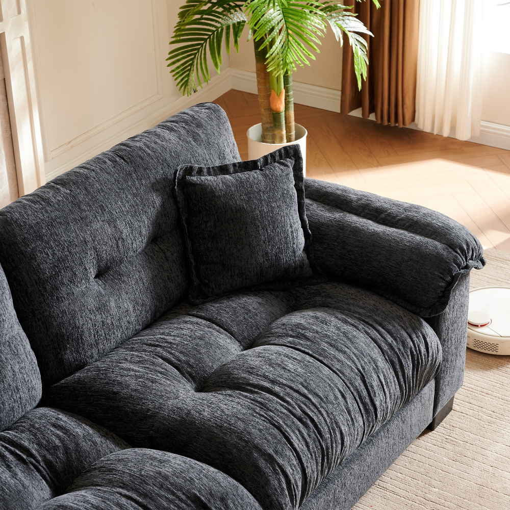91.5" Modern Cloud Couch Sofa, Comfy Chenille Couches for Living Room,Oversized Loveseat Sofa with Wide Armrests Removable Cushion (Black)