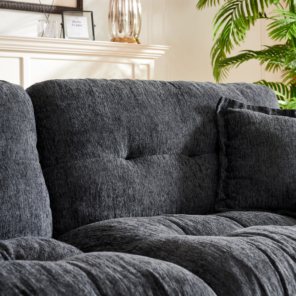 91.5" Modern Cloud Couch Sofa, Comfy Chenille Couches for Living Room,Oversized Loveseat Sofa with Wide Armrests Removable Cushion (Black)