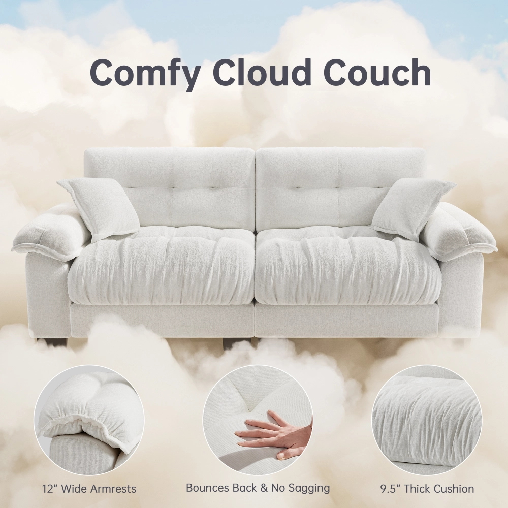 91.5" Modern Cloud Couch Sofa, Comfy Chenille Couches for Living Room ...