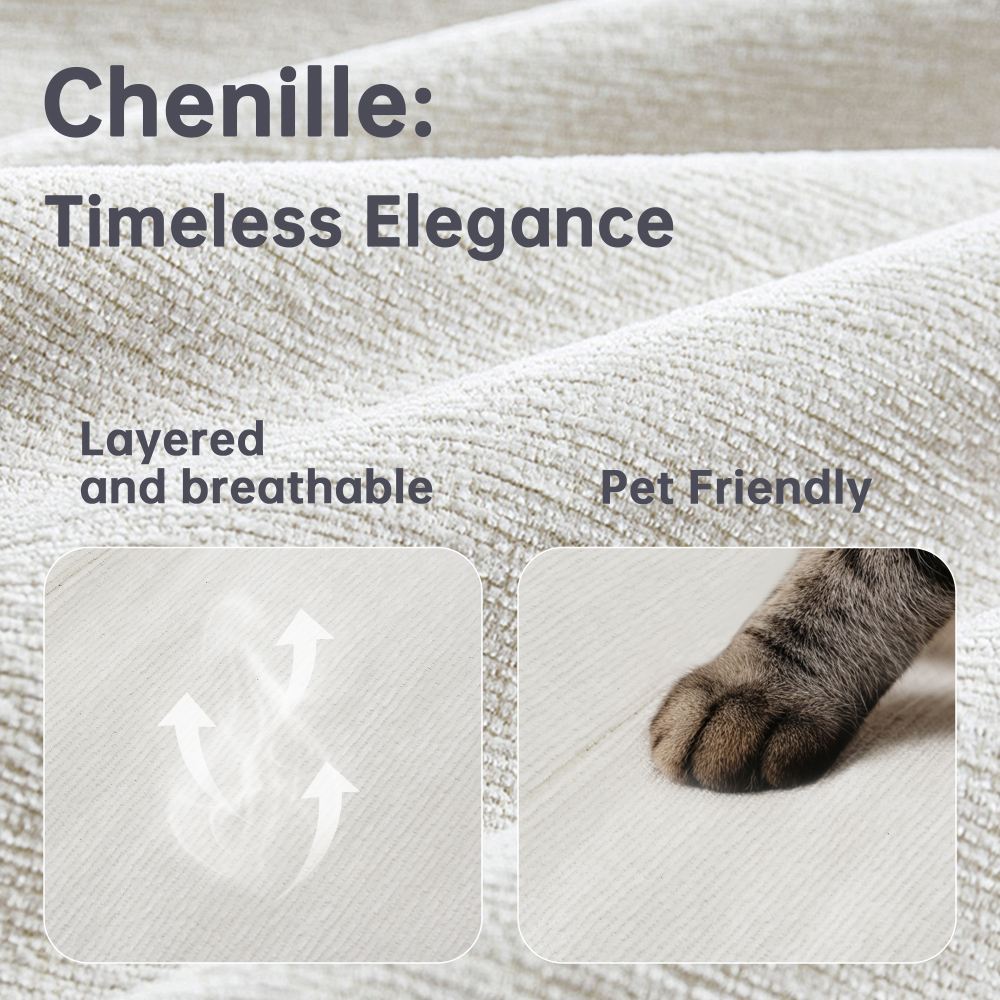 91.5" Modern Cloud Couch Sofa, Comfy Chenille Couches for Living Room,Oversized Loveseat Sofa with Wide Armrests Removable Cushion (White)