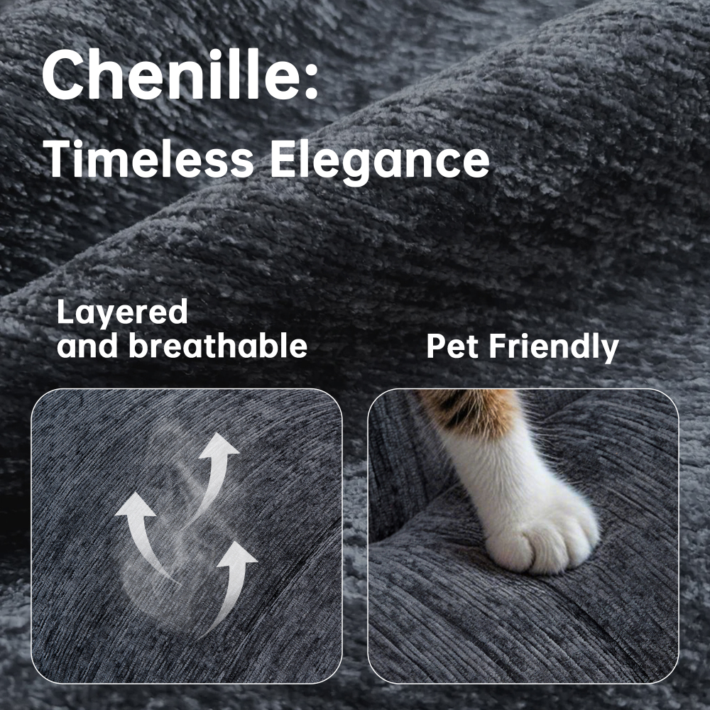 91.5" Modern Cloud Couch Sofa, Comfy Chenille Couches for Living Room,Oversized Loveseat Sofa with Wide Armrests Removable Cushion (Black)