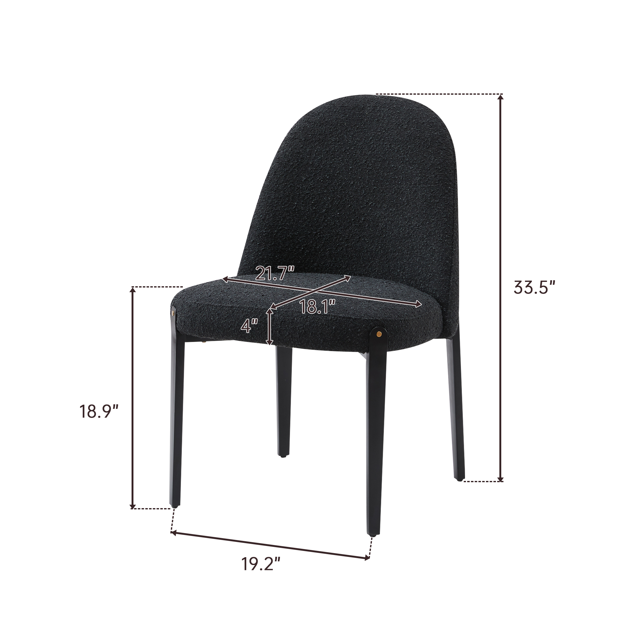 Curved Backrest Dining Chairs Set of 2, Post-Modern Boucle Upholstered Side Chairs with Ergonomic Arch Back