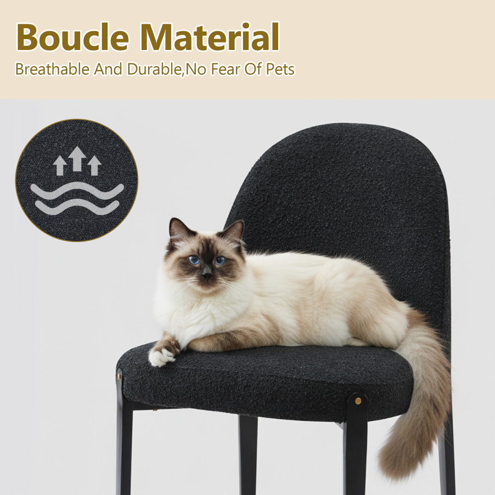 Curved Backrest Dining Chairs Set of 2, Post-Modern Boucle Upholstered Side Chairs with Ergonomic Arch Back