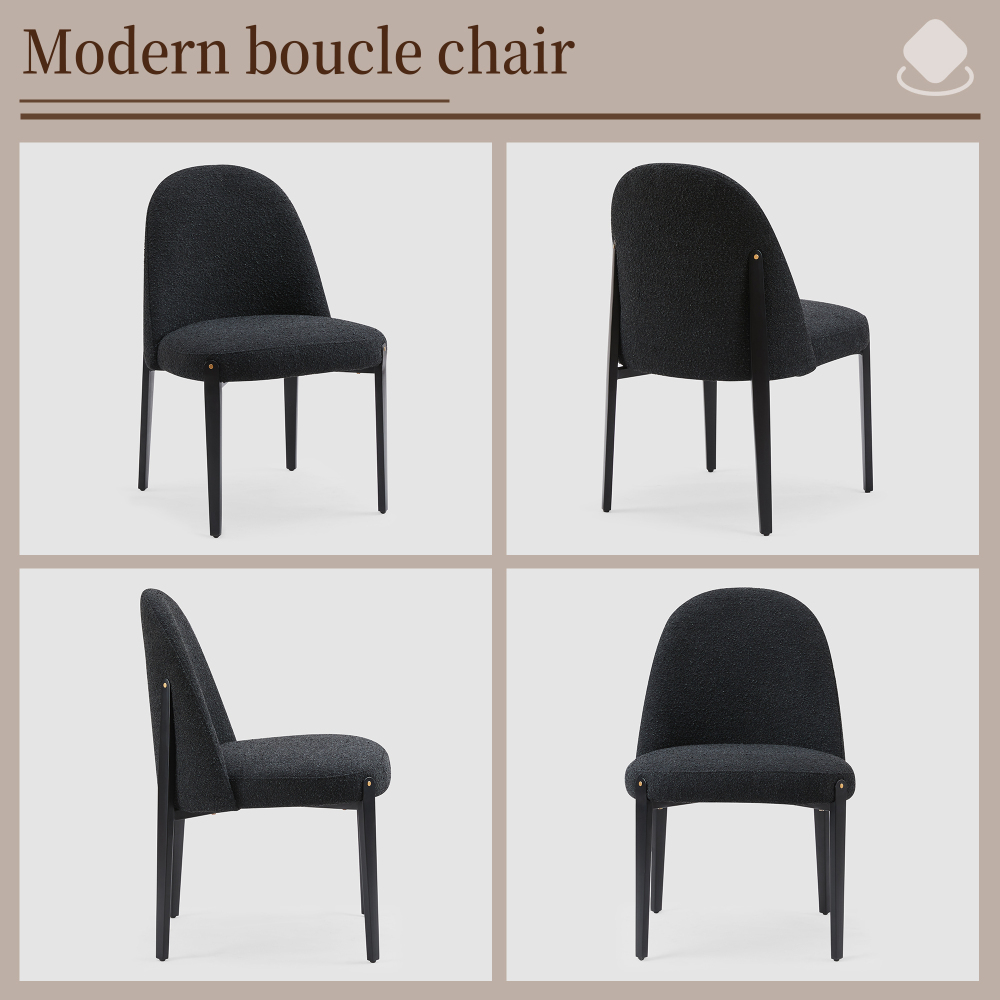 Curved Backrest Dining Chairs Set of 2, Post-Modern Boucle Upholstered Side Chairs with Ergonomic Arch Back