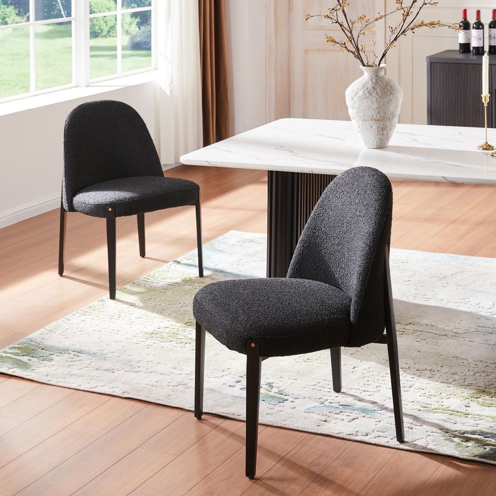 Curved Backrest Dining Chairs Set of 2, Post-Modern Boucle Upholstered Side Chairs with Ergonomic Arch Back