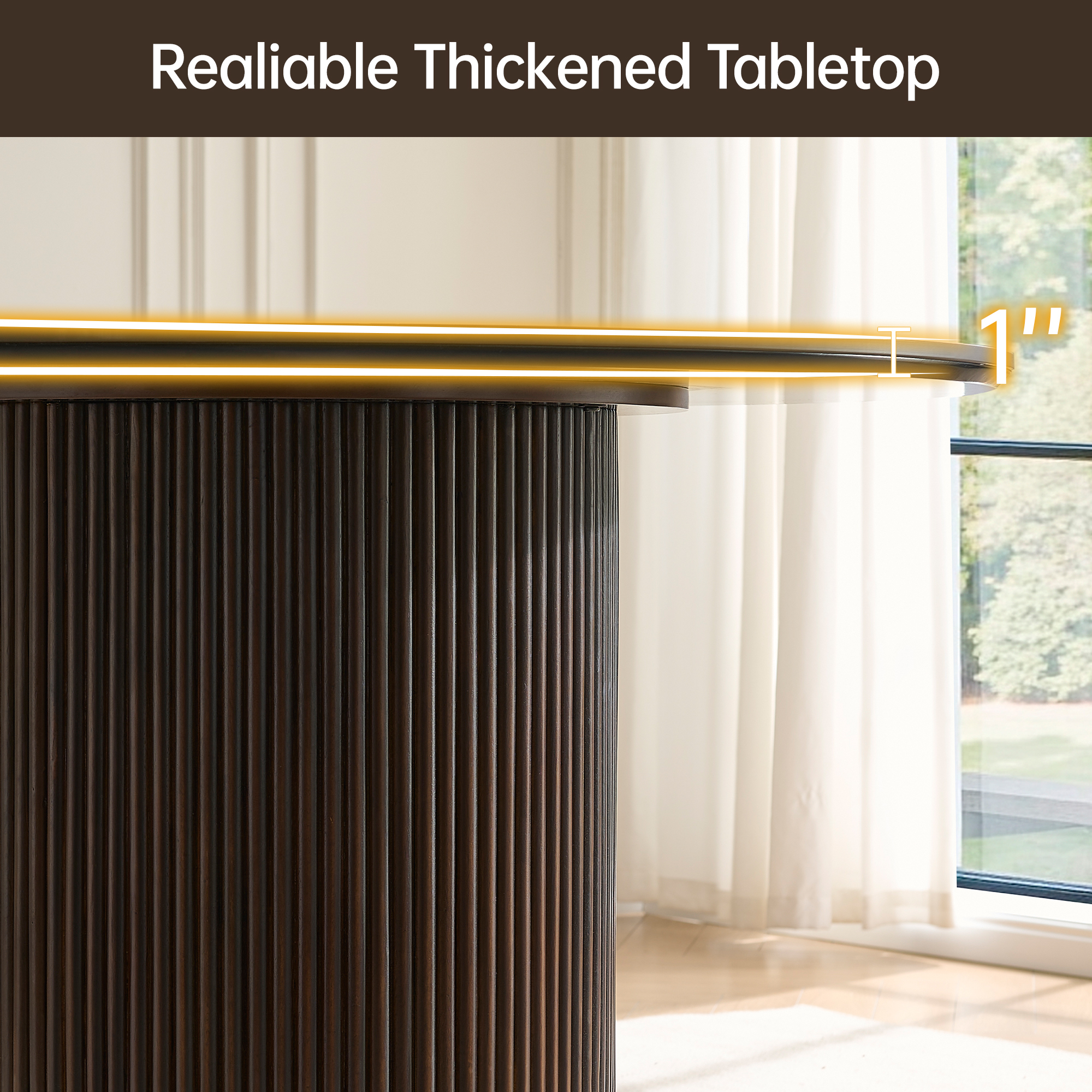 42 inch Round Dining Table with Sintered Stone Top Table, Round Kitchen Table with Fluted Solid Wood Base for Kitchen(Black)