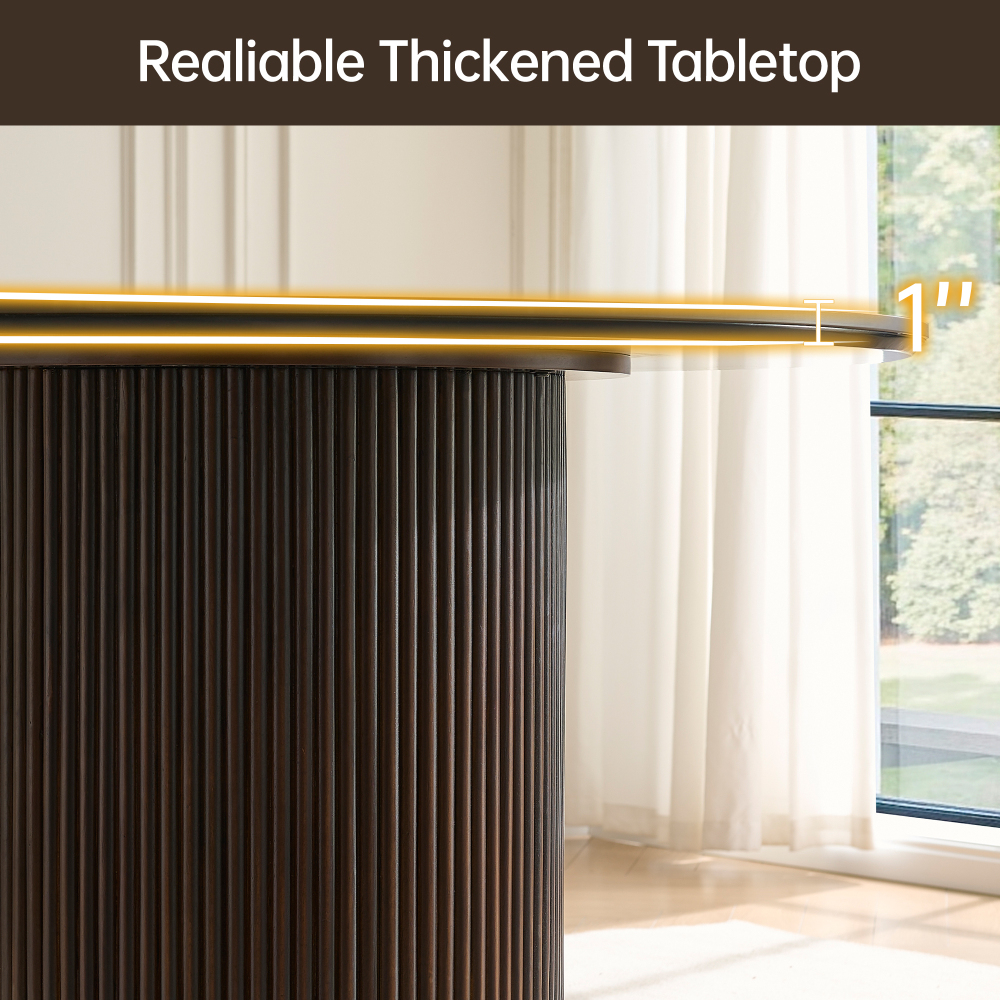 42 inch Round Dining Table with Sintered Stone Top Table, Round Kitchen Table with Fluted Solid Wood Base for Kitchen(Black)