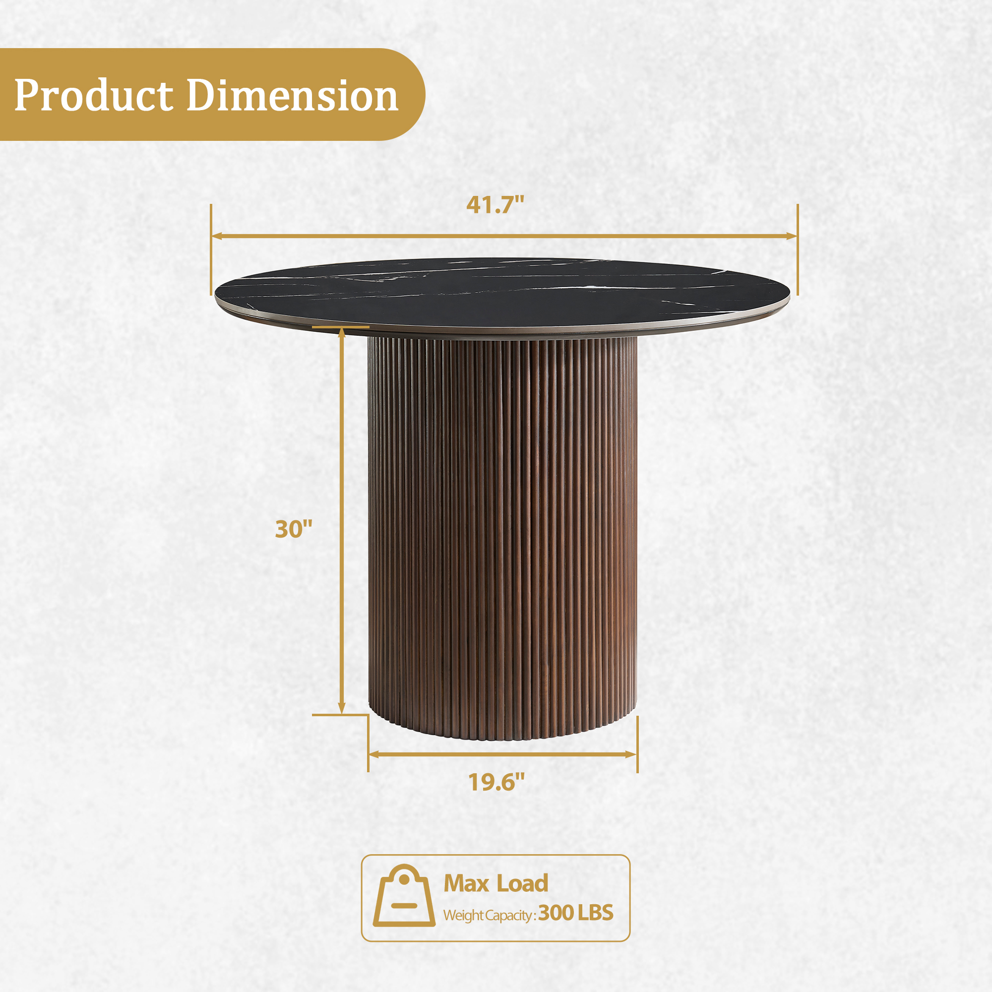 42 inch Round Dining Table with Sintered Stone Top Table, Round Kitchen Table with Fluted Solid Wood Base for Kitchen(Black)