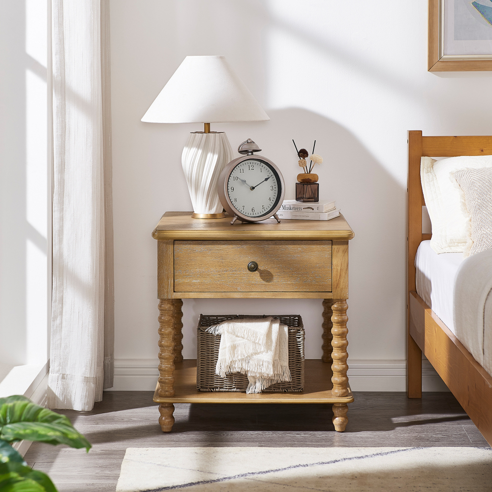 Bedside Table with Drawer, Mid-Century Modern Nightstand, Wood End Table for Living Room(White)