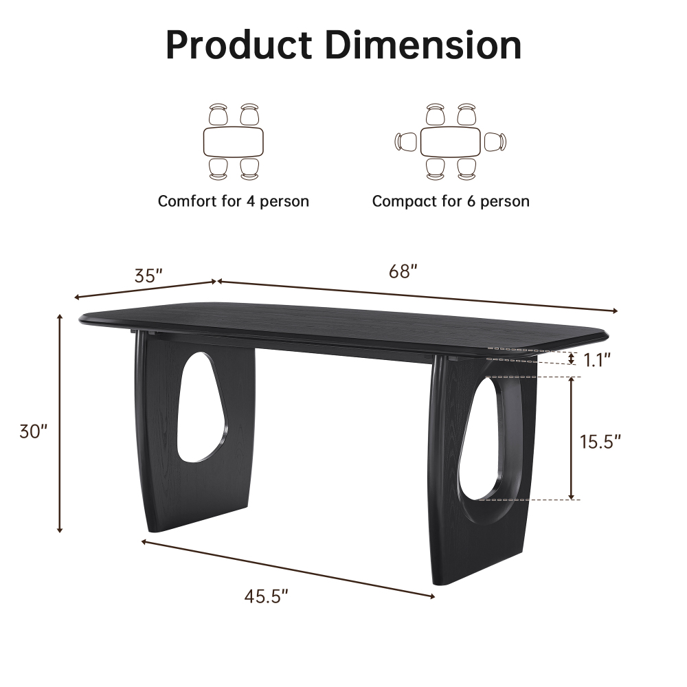 68-inch Rectangle Modern Dining Table for 4-6, Wooden Dining Room Table(Back)