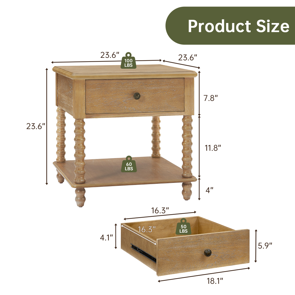 Bedside Table with Drawer, Mid-Century Modern Nightstand, Wood End Table for Living Room(White)