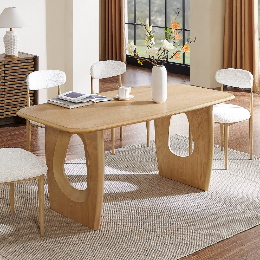 68-inch Rectangle Modern Dining Table for 4-6, Natutal Wooden Dining Room Table