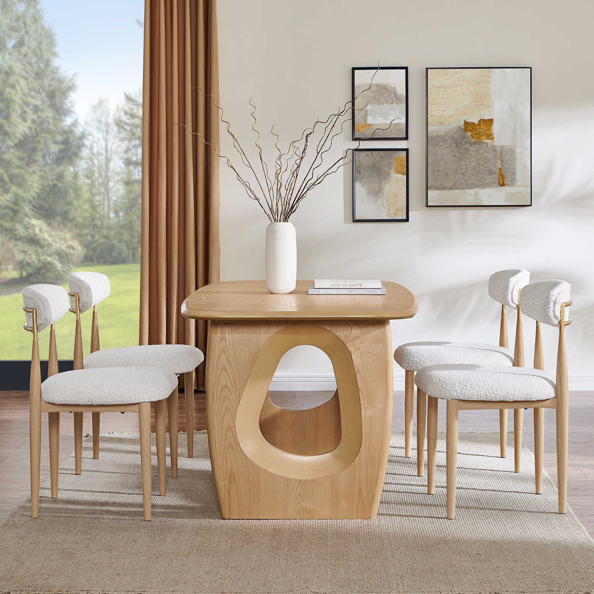 68-inch Rectangle Modern Dining Table for 4-6, Natutal Wooden Dining Room Table