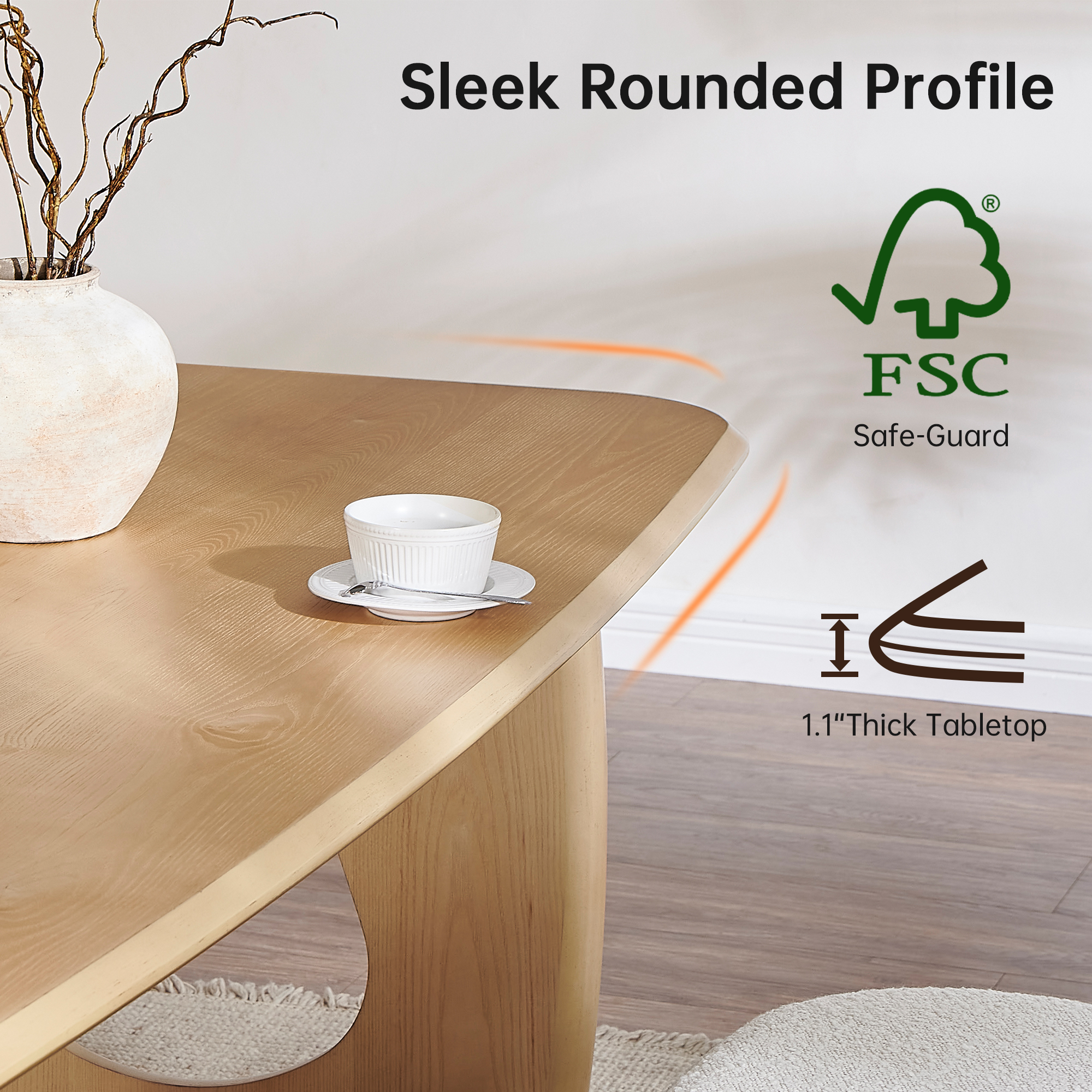 68-inch Rectangle Modern Dining Table for 4-6, Natutal Wooden Dining Room Table