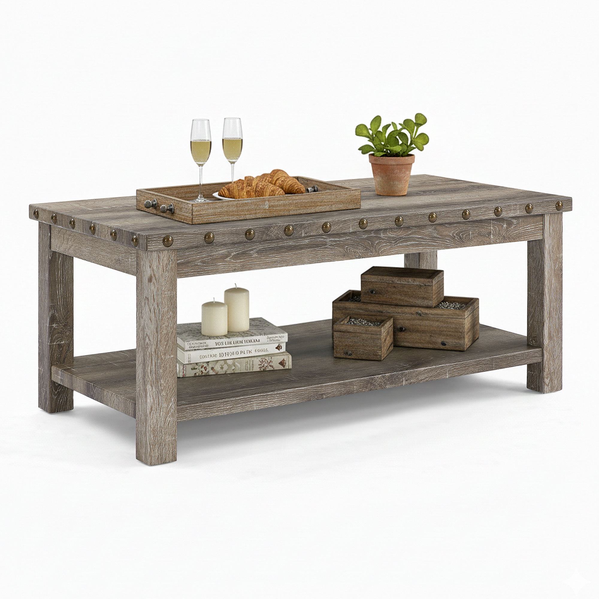 Coffee Table with Storage Shelf,48" Rectangular Farmhouse Wood Table for Living Room, Office