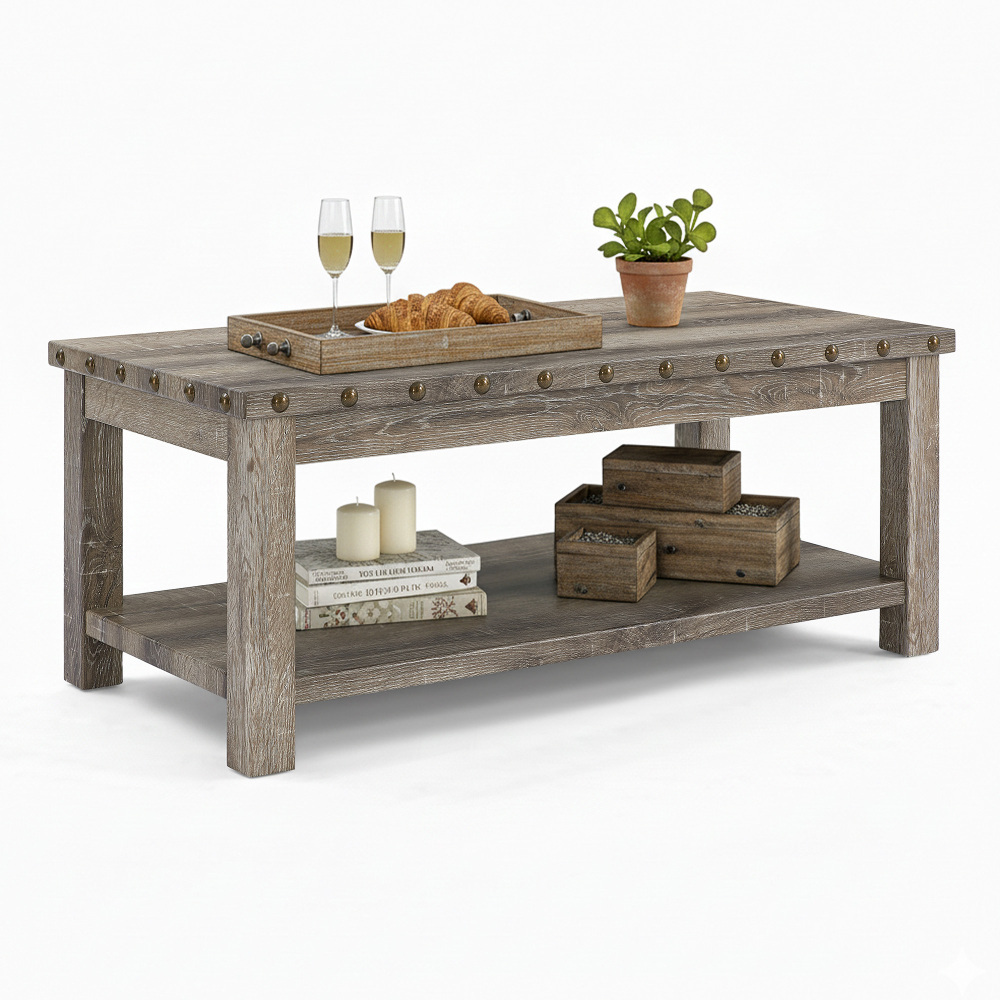 Coffee Table with Storage Shelf,48" Rectangular Farmhouse Wood Table for Living Room, Office