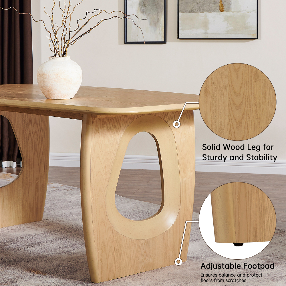 68-inch Rectangle Modern Dining Table for 4-6, Natutal Wooden Dining Room Table