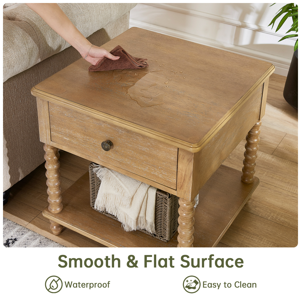 Bedside Table with Drawer, Mid-Century Modern Nightstand, Wood End Table for Living Room(White)