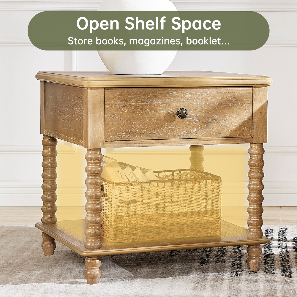Bedside Table with Drawer, Mid-Century Modern Nightstand, Wood End Table for Living Room(White)