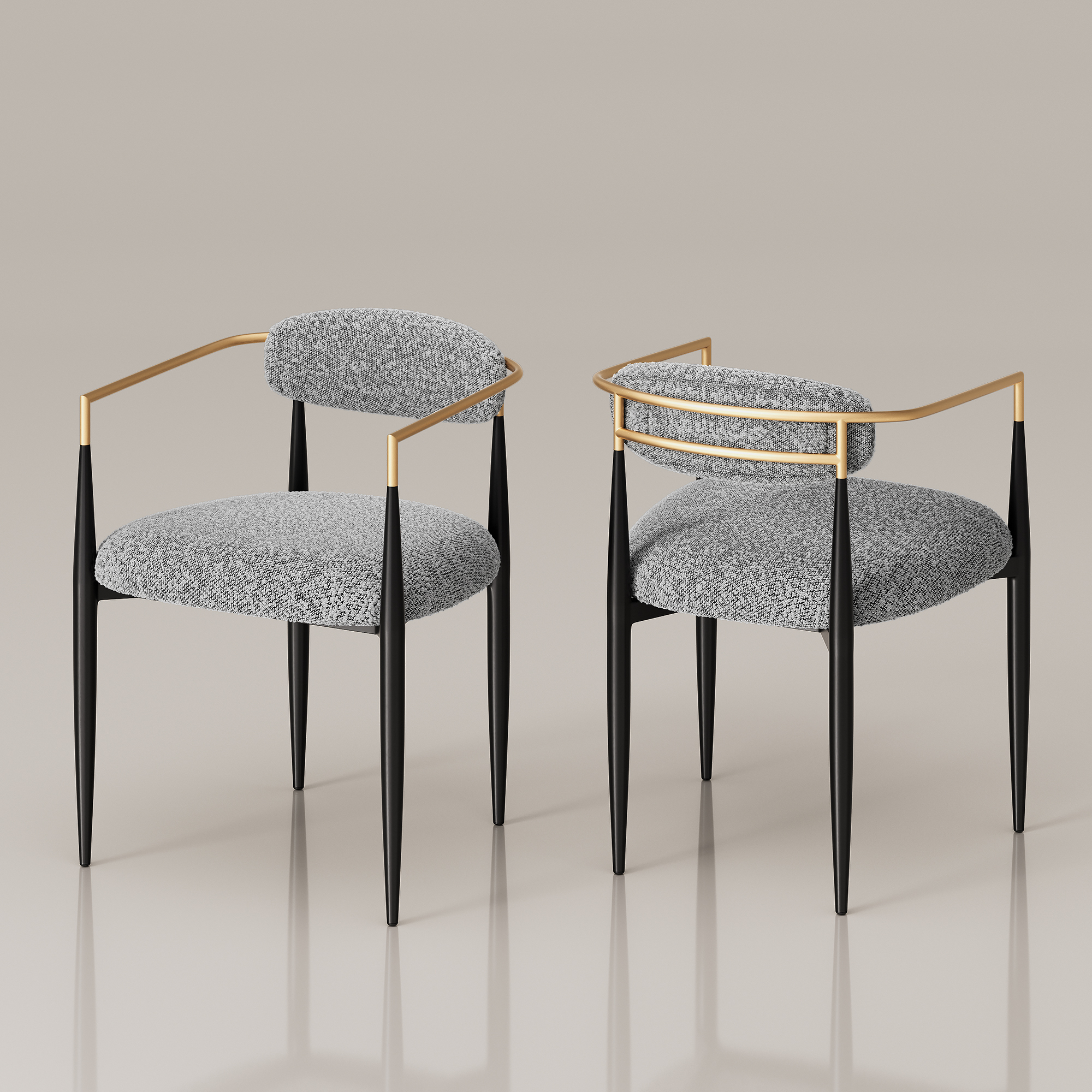 Set of 2 Boucle Dining Chairs , with Curved Backrest and Black Metal Legs for Dining Room and Living Room - Morden Fort
