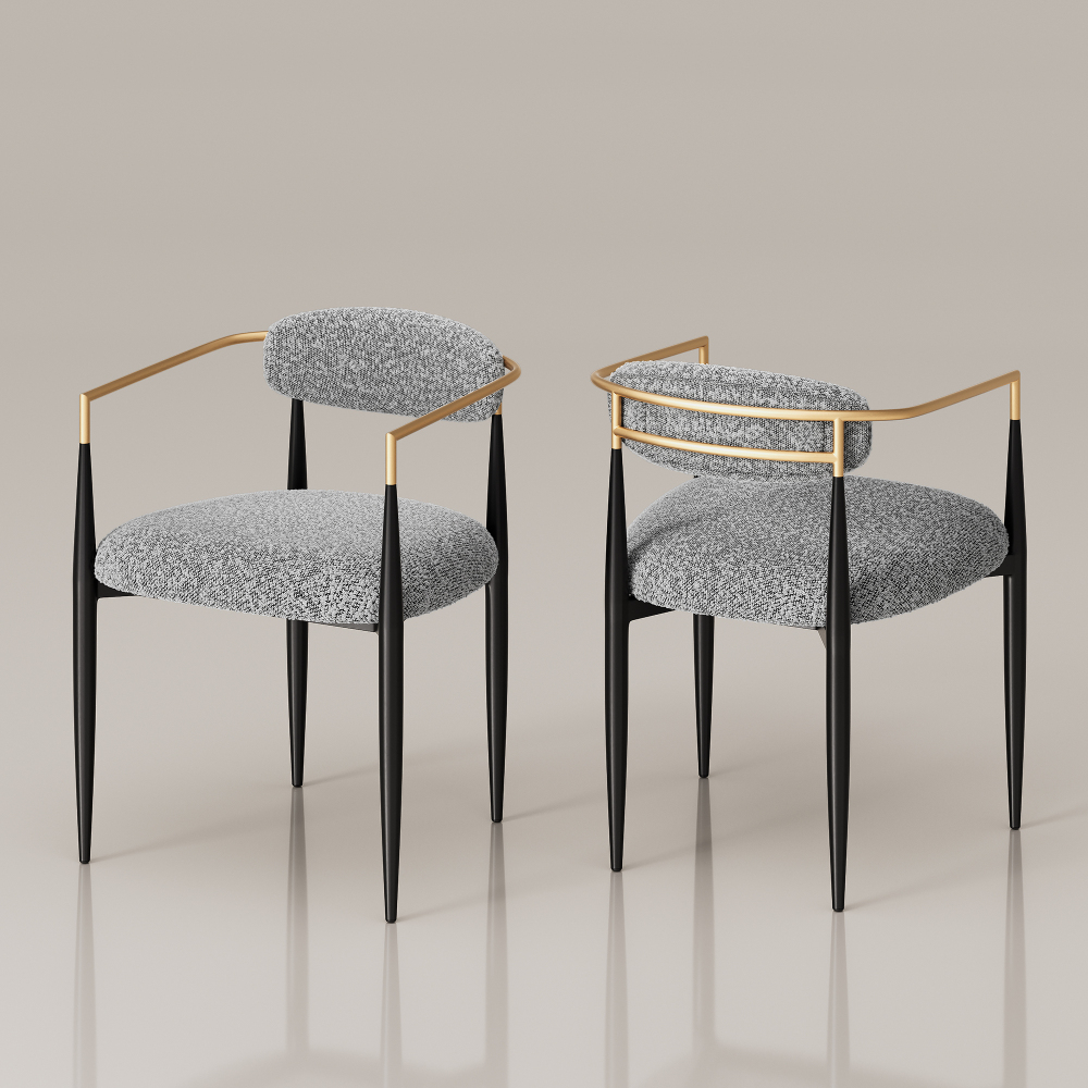 Set of 2 Boucle Dining Chairs , with Curved Backrest and Black Metal Legs for Dining Room and Living Room - Morden Fort