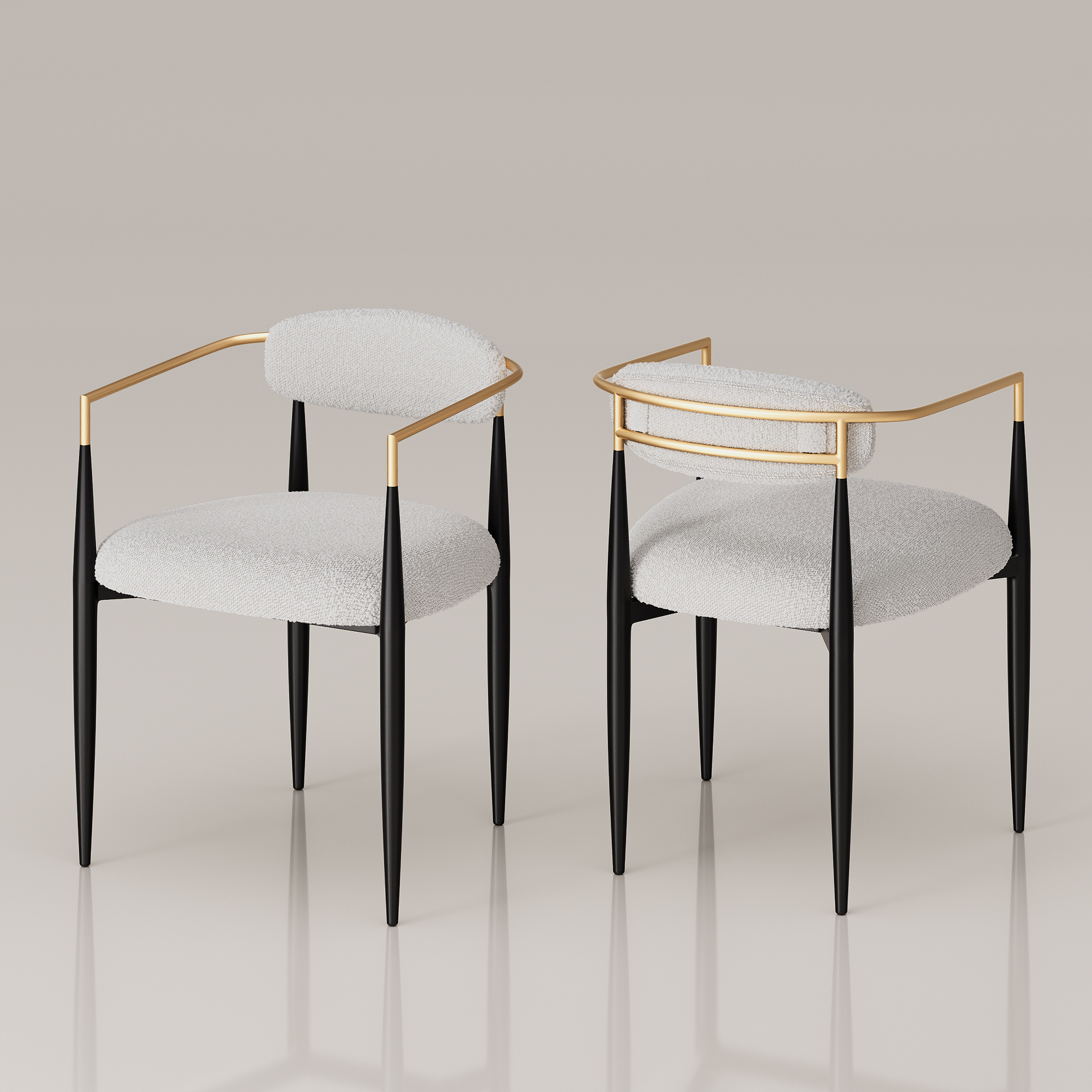 Set of 2 Boucle Dining Chairs , with Curved Backrest and Black Metal Legs for Dining Room and Living Room - Morden Fort
