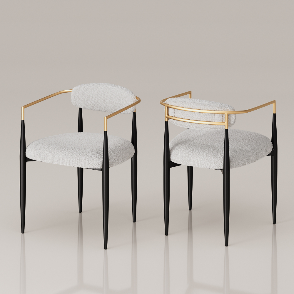 Set of 2 Boucle Dining Chairs , with Curved Backrest and Black Metal Legs for Dining Room and Living Room - Morden Fort