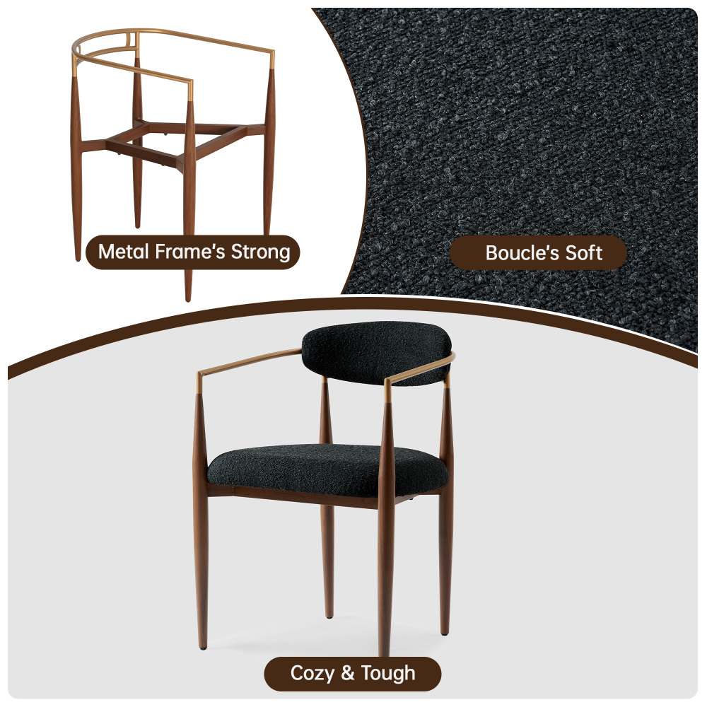 Morden Fort Modern Upholstered Dining Chairs Set of 4, Black Wood Dining Chairs with Boucle Cushions and Wood Grain Legs for Kitchen, Living Room and Reception